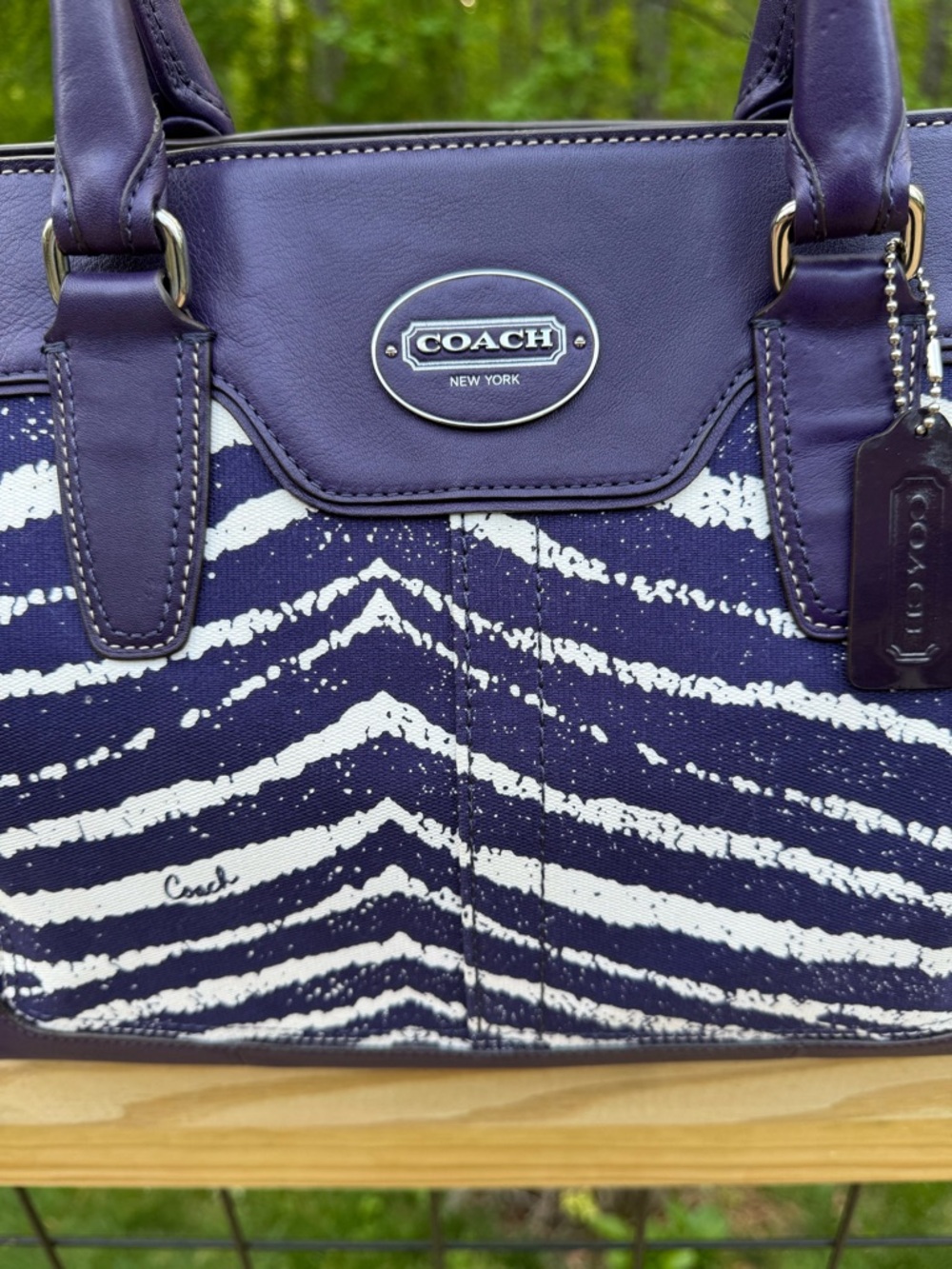 Coach Legacy Zebra Print Purple and White Zebra-Print Leather Tote - Picture 6 of 7